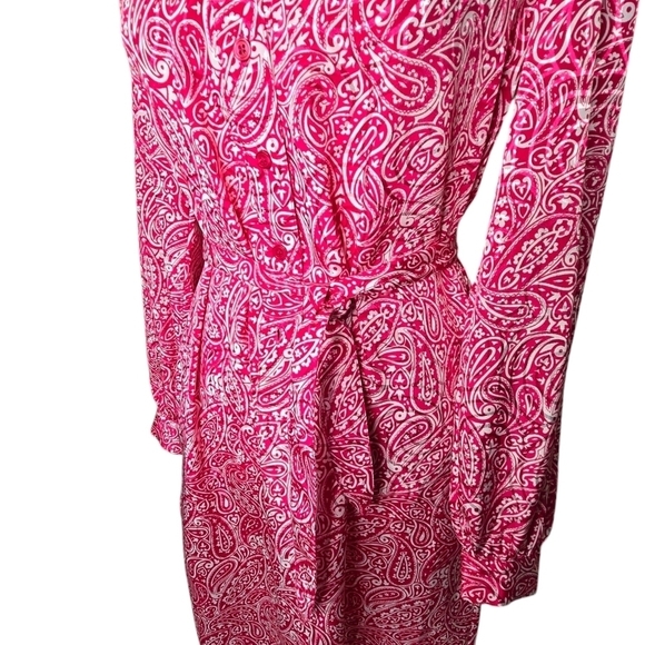 Vintage 70s Schrader Sport Petite Pink Shirt Dress, Paisley Midi Dress Sz 6 - Picture 3 of 8